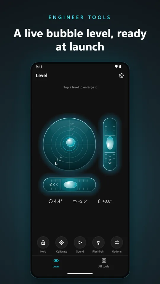 A live bubble level, ready at launch