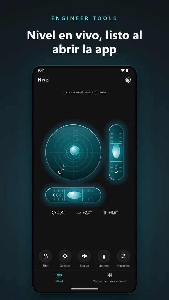 Nivel en vivo, listo al abrir la app