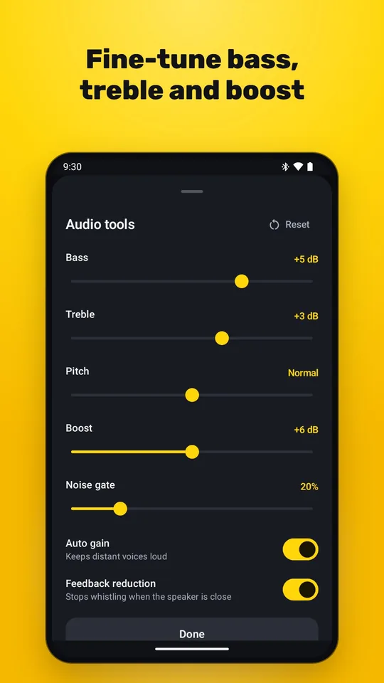 Fine-tune bass, treble and boost