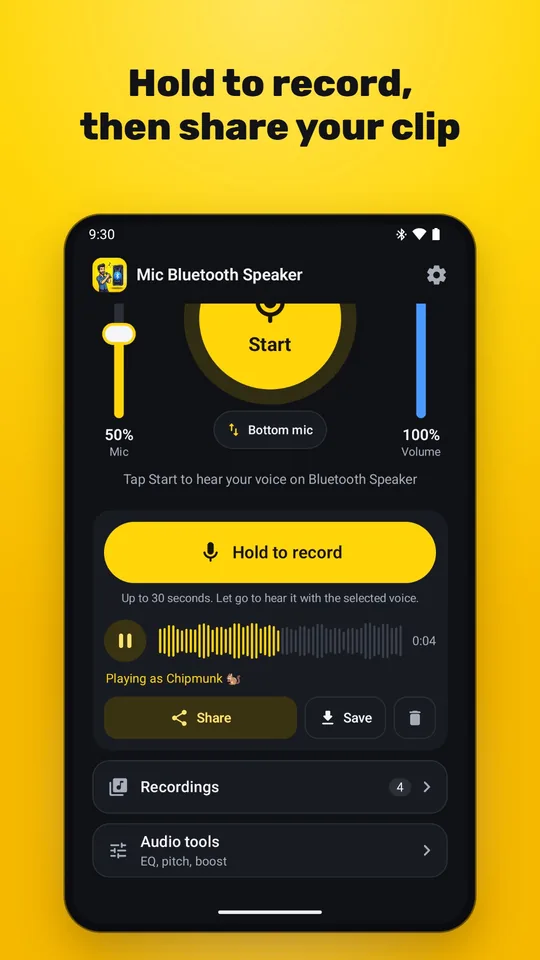 Hold to record, then share your clip